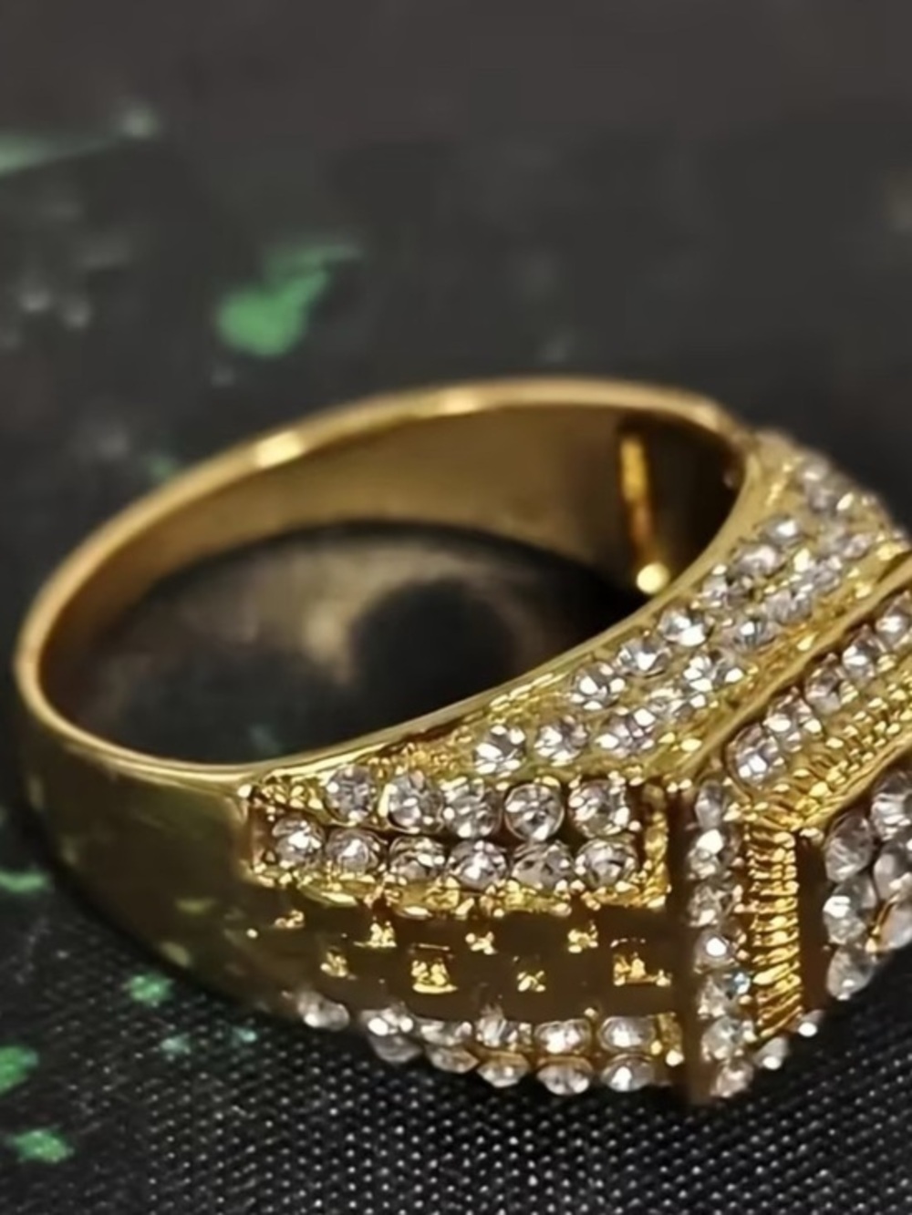 Gold and Silver Men's Pave Cocktail Ring with Clear Stones Sz 8